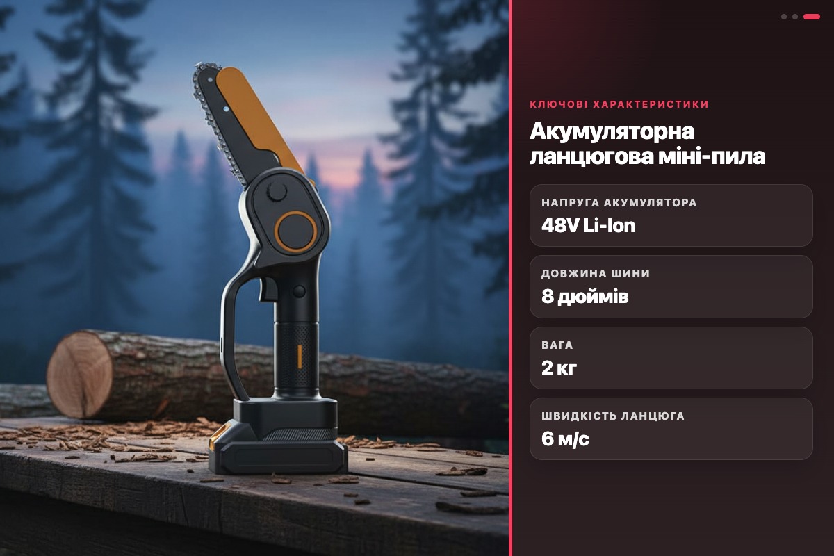 Електропила акумуляторна MLD 48V з кейсом 2 акумулятори ланцюгова міні-пила бездротова AT-CS0301 - Зображення 2